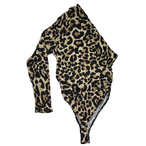 Sassy Bodysuit Cheetah Leopard Animal Print One Long Sleeve Womens Large New - Picture 1 of 6